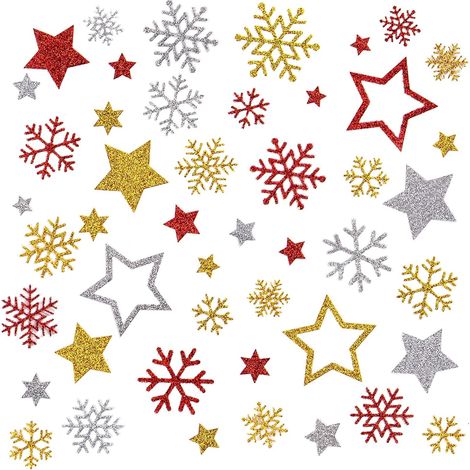 6 sheets 240 pcs Autocollants Noël Stickers Pailletés Gommettes Noël Étoiles Flocons de Neige Décoration pour Carte Cadeaux de Noël Artisanat Scrapbooking Bricolage (1/5)