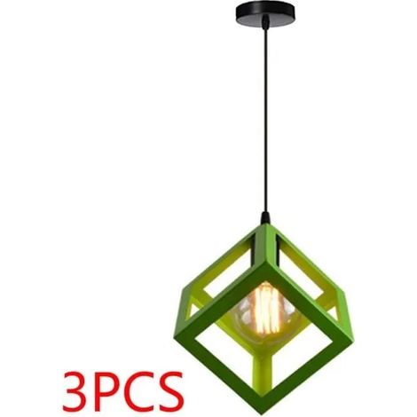 U-DO LOT DE 3 Suspension Filaire Ajustable design Moderne 1628cm Lustre Plafonnier Cage forme Carré en Métal Vert pour Café (1/2)