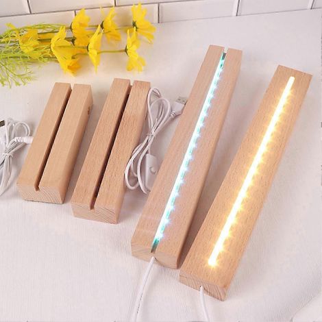 Socle lumineux rectangulaire pour veilleuse LED, en bois imitation cristal, rechargeable par USB, décoration intérieure (1/2)
