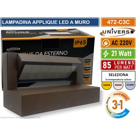UNIVERSO 472-C3C LAMPADA APPLIQUE LED DA MURO RUOTABILE 21W SMD  CCT 3IN1 CAMBIA COLORE IP65 DA ESTERNO (1/5)