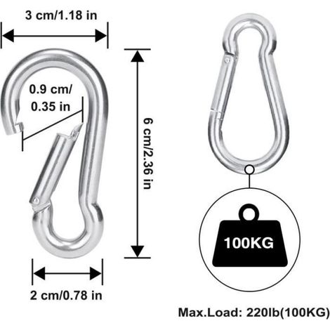 20pcs Mousqueton de Fixation pour Charges Lourdes,Sports, Chiens de Serrure, Hamac Balançoire, en Acier Inoxydable 304,6mm (1/2)