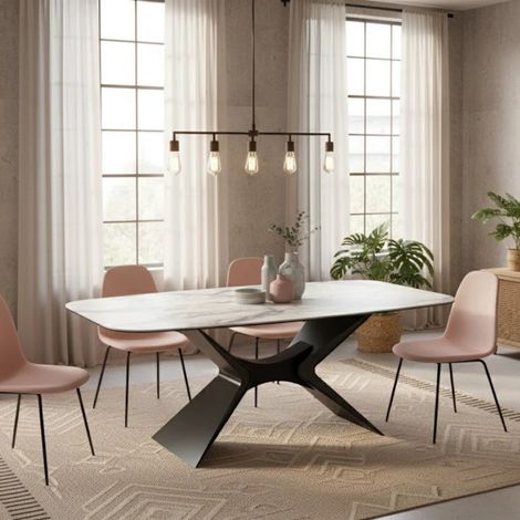 Halo, Tavolo fisso con top in Ceramica su vetro Marmo bianco (110cm X 220cm H. 75cm) Duzzle (1/5)