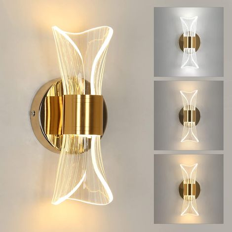 Applique Murale Intérieure, 12W Lampe Murale LED Moderne 3 Température de Couleur 3000K/4500K/6500K, Or Luminaire Mural en Acrylique pour Chambre, Salon, Couloir, Escalier[Classe énergétique E] (1/4)
