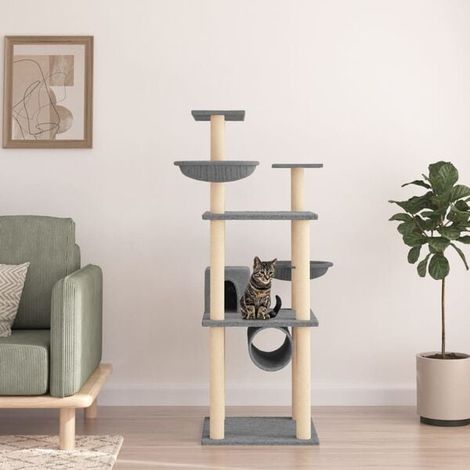 Arbre à chat en sisal gris clair, 141 cm