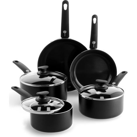 Batterie de cuisine antiadhésive en céramique saine de 8 pièces, sans PFAS, pour induction, pour lave-vaisselle, pour four, noir (1/5)