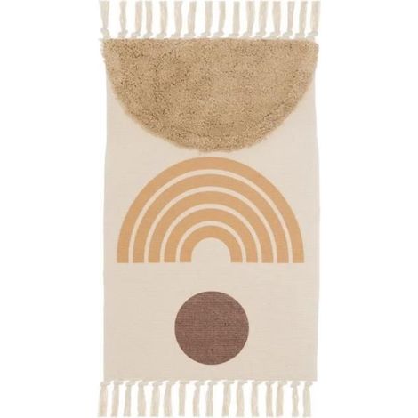 Tapis rectangulaire - JUANIO - Franges nouées avec pompons - Imprimé - 50% coton/50% polyester - 80x50 cm (1/3)