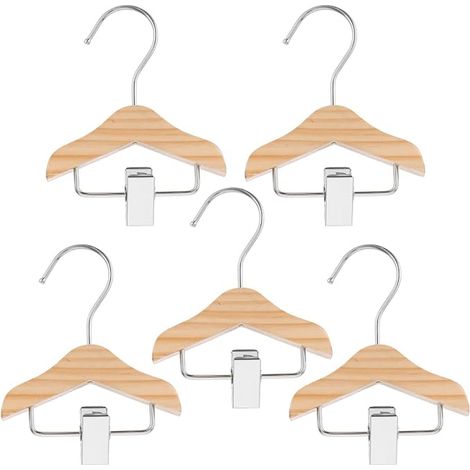 Set of 5 Solid Wood Hangers with Clip Small Baby Clothes Hangers for Baby and Toddler Clothes Space Saving for Children's Room, Closet, Nursery (1/5)