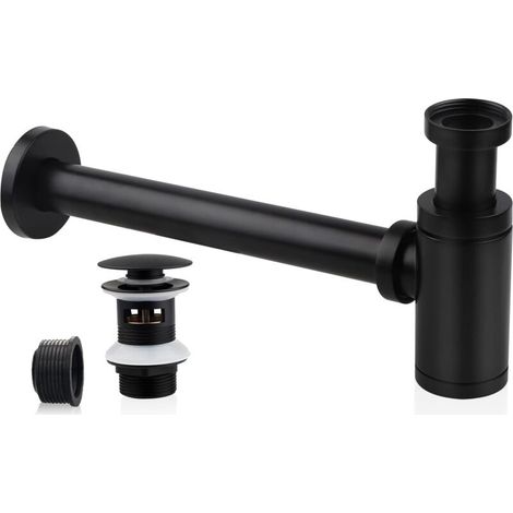 Black Stainless Steel Siphon for Washbasin, Universal Drain Plug, Adjustable, Robust Ideal for Sinks and Washbasins. (1/5)