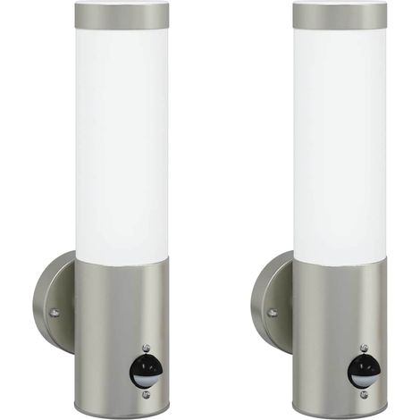 Lot de 2 appliques murales extérieures design moderne 12 x 7 x 29 cm éclairage doux en acier inoxydable argent