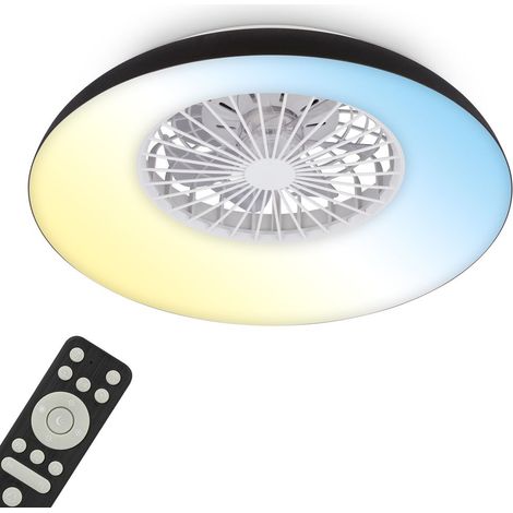Ventilatore da soffitto con luce telecomando Ø60cm rotondo 36,5W 3900lm 3000K-6500K da bianco caldo a bianco luce motore DC nero - Plafoniera camera da letto soggiorno