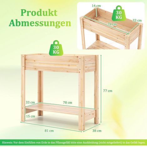 Hochbeet aus holz mit ablage und drainage