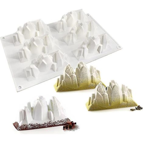 Moule à gâteau en silicone pour mousse iceberg à 6 cavités, moule à gâteau sucré, bac à glaçons en chocolat façon montagne enneigée (1/4)