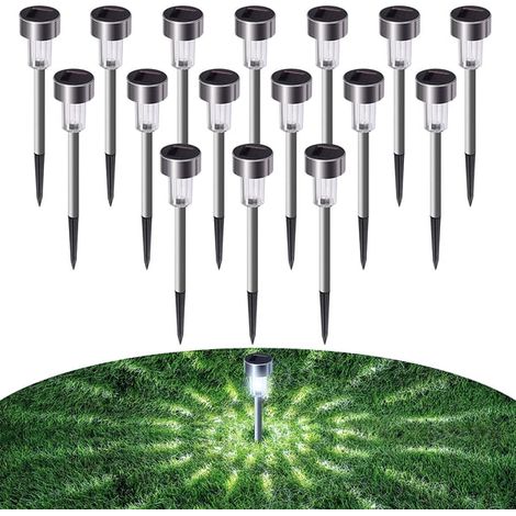Packung Solar-Wegeleuchten für den Außenbereich, wasserdichte LED-Leuchten für Landschaft/Terrasse/Garten/Rasen/Einfahrt/Gehweg (Edelstahl) (1/5)