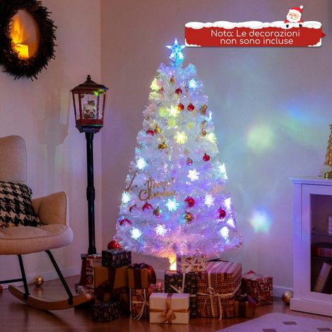 Sapin de Noël blanc en PET de 120 cm avec fibres optiques, feuilles irisées, étoile lumineuse et base pliable pour maison et fêtes (1/5)
