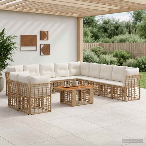 vidaXL Set Divano da Giardino 12 pz Naturale e Bianco Crema polyrattan (1/5)