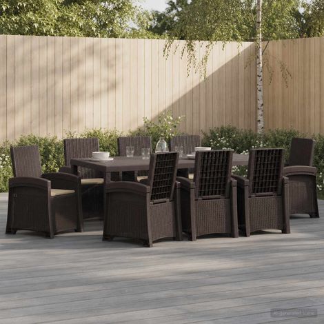 vidaXL Ensemble de salle à manger pour jardin 9 pc Marron et taupe PP (1/5)