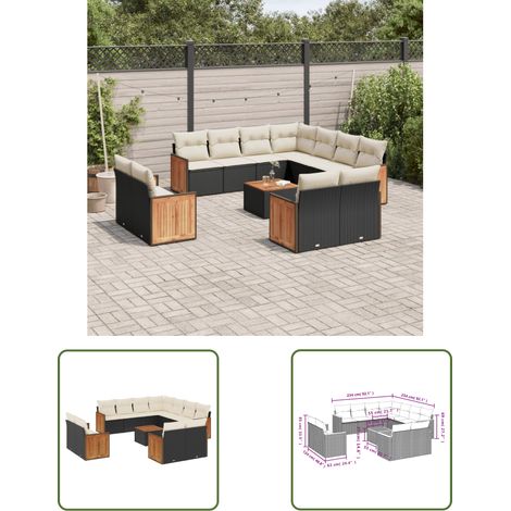 The Living Store 12-tlg. Garten-Sofagarnitur mit Kissen Schwarz Poly Rattan - Gartenmöbel Set - Esstisch - Lounge Möbel - Outdoor Sofa - Rattan Gartenmöbel (1/3)