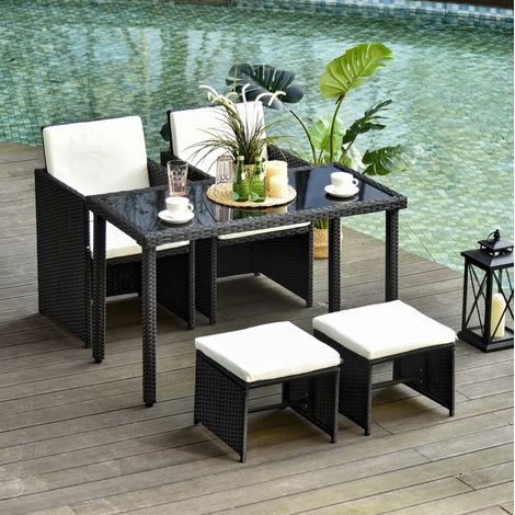 Salon de jardin 11 pièces en polyrattan noir, table 120 x 60 x 75 cm, OKWISH (1/5)