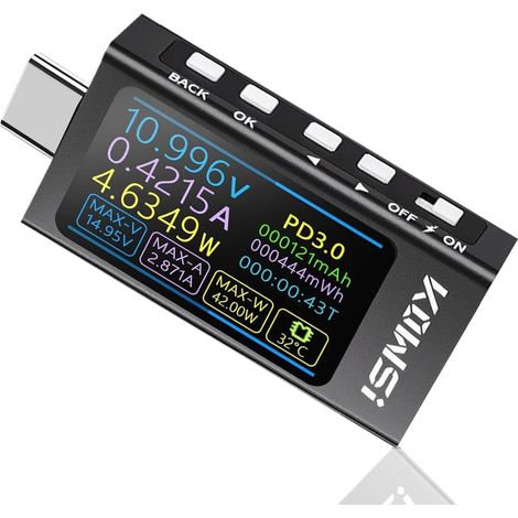USB Tester 3.3V-40V USB C Messgerät 12A,Digital Multimeter PD3.1 QC4.0 PDO,Hochpräzise bi-direktionale Messung Spannung Strom Kapazität Voltmeter mit Schnellladeprotokoll Erkennung (1/5)