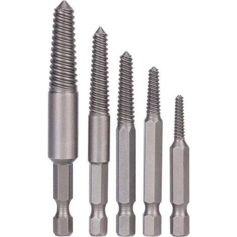 UlisemScrew Set di 5 utensili per la rimozione di bulloni per trapani, utensile per la rimozione di viti rotte con gambo esagonale e B (1/4)