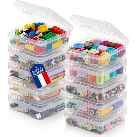 Set de 10 Boite de Rangement, Plastique Transparent, 0.4L, Fermeture à Clip, Empilable, Pour Lego et Vis (1/5)