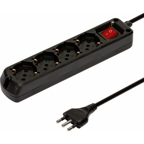 MULTIPRESA NERA 4 POSTI SCHUKO + 10/16A CON INTERRUTTORE CAVO 1M E SPINA 16A VELAMP (1/5)