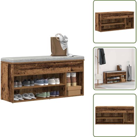 Banc à chaussures vieux bois 102x30,5x45 cm bois d'ingénierie - Banc À Chaussures - Bancs À Chaussures - Banc - Banc De Couloir (1/5)