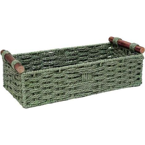 Panier de rangement rond décoratif en corde de papier avec poignée, vert (1 pièce). (1/5)