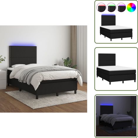 Cama con cabecero ajustable - vidaXL Cama box spring con colchón LED tela negro 120x200 cm - Cama con tira LED
