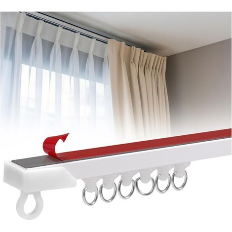 Tringle à rideaux de 2,5 m avec 25 roulettes, sans perçage, adaptée au salon, à la salle de bain et au rangement de placards. (1/5)