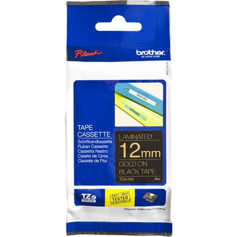 Brother TZE-334 cinta para impresora de etiquetas Oro sobre negro