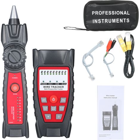 Testeur de câbles RJ11/RJ45 portable et multifonctionnel Wire Tracker, détecteur de lignes téléphoniques et réseau avec prise casque et voyant LED pour la maintenance (1/5)