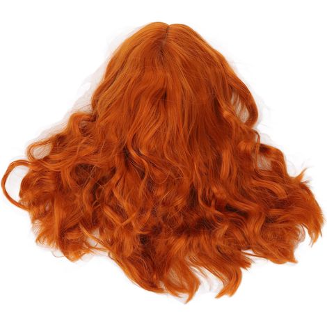 Perruque orange à frange aérienne pour femme, cheveux courts et bouclés, inspirée des influenceuses et maquilleuses en ligne, perruque en fibres synthétiques.