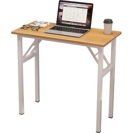 NEED Bureau d’Ordinateur Informatique Pliante Table d’étude/à dîner Pliable pour Maison/Bureau, Teck Chêne Couleur,80x40CM,teck+blanc (1/5)