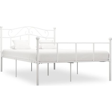 Lit double pour adulte Cadre de lit - Blanc Métal 160 x 200 cm BV343373 - BonneVie (1/5)