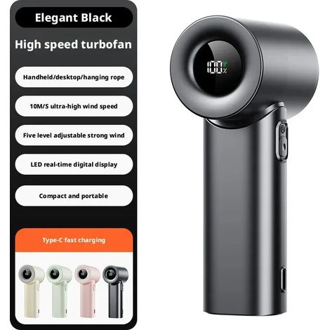 Mini ventilateur portable (noir), chargement USB rapide, conception silencieuse, avec fonction calculatrice (1/5)