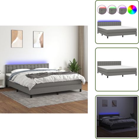 Boxspringbett mit Matratze & LED Dunkelgrau 160x200 cm Stoff - Boxspringbett - Doppelbett - Bettenrahmen - Lattenrost - Matratze (1/5)