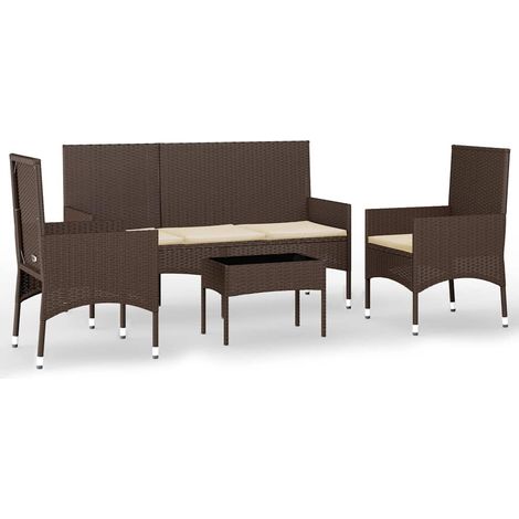 vidaXL Salon de jardin 4 pcs avec coussins Marron Résine tressée (1/5)