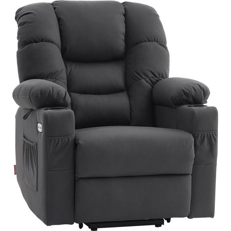 M MCombo elektrische Aufstehhilfe Relaxsessel 7550, mit 3 Motoren getrennt verstellbar, Liegeposition bis 170°, verlängerte Fußstütze, USB, für Senioren Wohnzimmer (Dunkelgrau-Mikrofaser) (1/5)