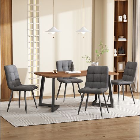 CHICFURN Conjunto mesa y 4 sillas 117x68 cm MDF nogal y metal negro para cocina (1/5)