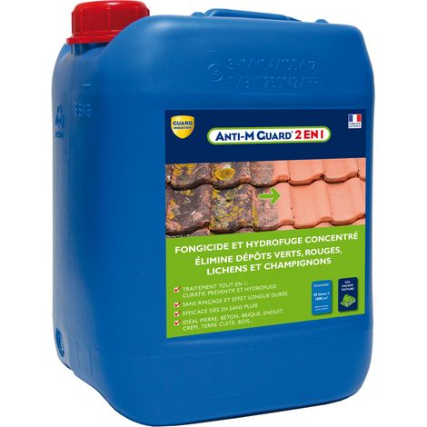 Guard Industrie – Nettoyant fongicide hydrofuge 2 en 1 pour terrasses, toitures et façades – Action curative et préventive – 5L pour 250m²
