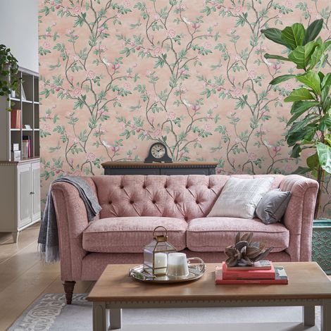 Papier peint intissé à motif fleurs d'églantines – Dimensions 1005 x 52 cm – Résistant à la lumière – Application facile sur mur – Laura Ashley