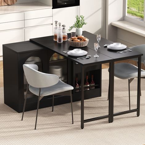 Table extensible de bar avec rangement, pivotante à 360°, noire HAVRYA (1/5)