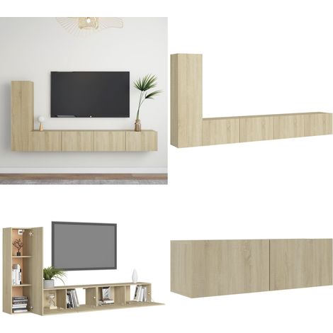3-tlg. TV-Schrank-Set Sonoma-Eiche Holzwerkstoff - TV Schrank Set - Hängender TV Schrank - Wohnwand - Regal - Eiche Möbel - Home & Living (1/5)