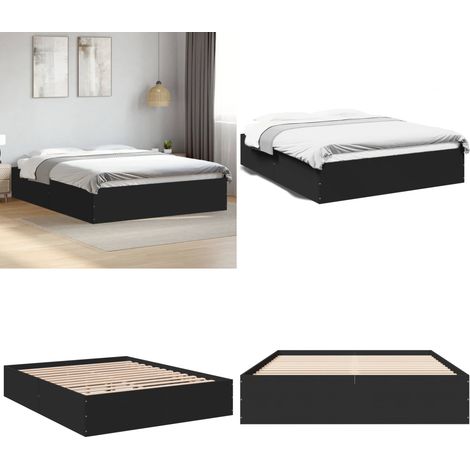 Cadre de lit sans matelas noir 150x200 cm - Cadre De Lit - Lit Double - Lit En Bois - Meuble Chambre - Literie - Home & Living (1/5)