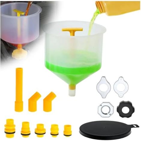 Kit de 15 Entonnoirs de Remplissage de Liquide de Refroidissement, Entonnoir de Remplissage de Liquide de Refroidissement Anti Déversement, Universel pour Radiateur Automobile avec Adaptateur (1/5)