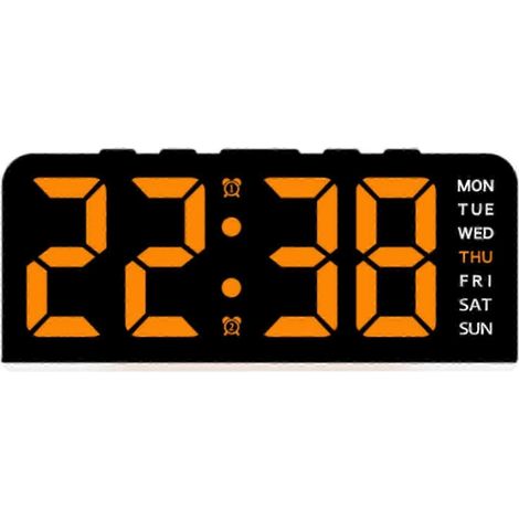 Réveil numérique avec veilleuse à intensité variable, luminosité réglable et grand écran LED, idéal pour les chambres, les maisons et les bureaux. (Orange) (1/5)