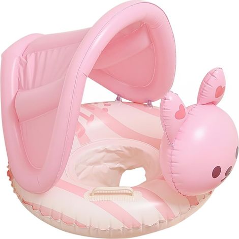 Flotteur de Natation pour Tout-Petits – Flotteur de Piscine en PVC épais avec auvent, Pare-Soleil Amovible avec Deux poignées pour 2 à 4 Ans, Jaune, flotteurs pour bébé avec auvent (1/5)