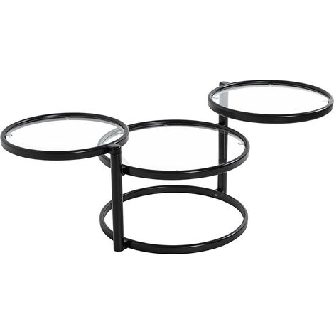 Table basse, Table de salon en métal coloris noir mat et verre trempé - longueur 58-140 x profondeur 50 x hauteur 43 cm (1/5)