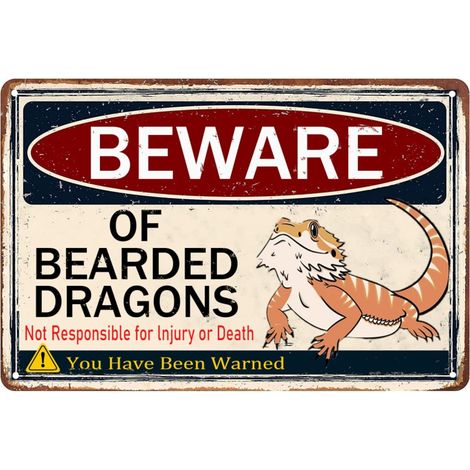 Plaque "Attention au Dragon Barbu", Accessoires de Terrarium pour Reptiles et Dragons, Plaque de Fer à Dragon Barbu, Objets à Lézards, Décoration Murale Vintagée Cadeau 20 X 30 Cm (1/5)